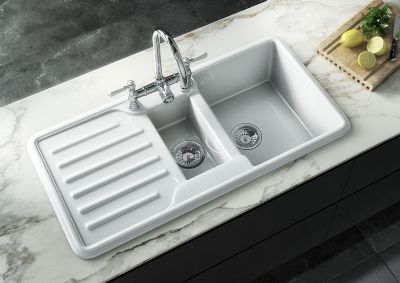 ELLSI COMITE TRADITIONAL GLOSS WHITE 1.5 BOWL & DRAINER SINK, PDT-000465 ELLSI COMITE TRADITIONAL GLOSS WHITE 1.5 BOWL & DRAINER SINK, PDT-000465