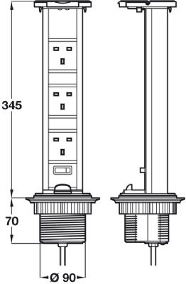 HAFELE VERTICAL POWERDOCK with BLACK TOP COVER, IP54 RATED, 3 x 13 AMP SOCKETS, 822.82.321 HAFELE VERTICAL POWERDOCK with BLACK TOP COVER, IP54 RATED, 3 x 13 AMP SOCKETS, 822.82.321
