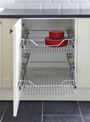 HAFELE 600mm CHROME LINEAR WIRE PULL OUT STORAGE BASKET SET, 540.17.418