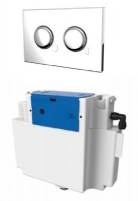 THOMAS DUDLEY VANTAGE CHROME DUAL FLUSH CONCEALED PNEUMATIC CISTERN with POLYSTYRENE INSULATION JACKET & PEARL CLASSIC PUSH PLATE, 325040