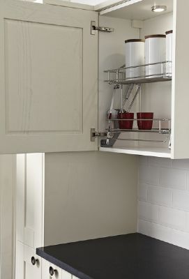 HAFELE CHROME 2-TIER GAS SPRING OPERTATED PULL DOWN BASKET SHELVES to suit 600mm WALL CABINET, 504.59.232 HAFELE CHROME 2-TIER GAS SPRING OPERTATED PULL DOWN BASKET SHELVES to suit 600mm WALL CABINET, 504.59.232
