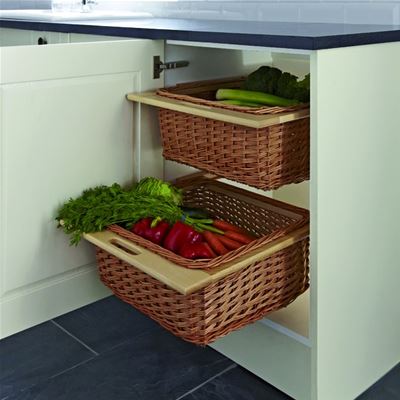HAFELE 500mm PAIR OF WICKER BASKETS with SOLID BEECH FRAME & RUNNERS, 540.55.003