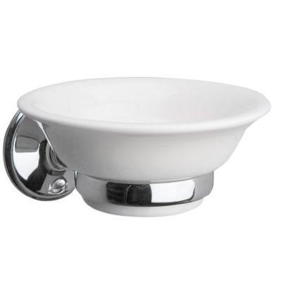 MILLER STOCKHOLM CHROME BATHROOM WHITE CERAMIC SOAP DISH, 630C (P2G)