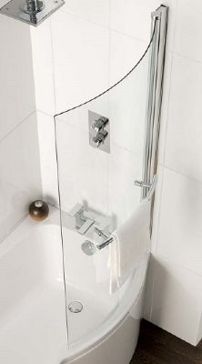 EASTBROOK CHROME/SILVER/POLISHED SHOWERBATH 'C' SHAPED CURVED 6mm GLASS SHOWER SCREEN with TOWEL RAIL L/H or R/H, 69.0143 (EB)