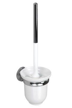 MILLER OSLO CHROME BATHROOM WHITE CERAMIC WALL MOUNTED TOILET BRUSH SET, 8021C