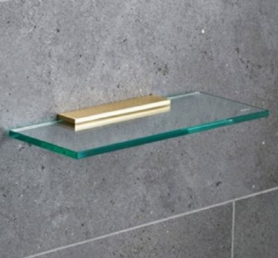 MILLER CLASSIC POLISHED UNTREATED BRASS BATHROOM 30cm STRAIGHT CLEAR GLASS SHELF, 810230/8102MP