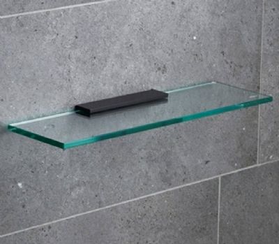 MILLER CLASSIC MATT BLACK BATHROOM 40cm STRAIGHT CLEAR GLASS SHELF, 810240/8102B