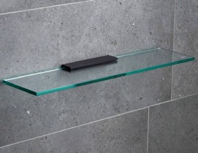 MILLER CLASSIC MATT BLACK BATHROOM 50cm STRAIGHT CLEAR GLASS SHELF, 810250/8102B