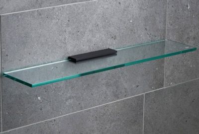 MILLER CLASSIC MATT BLACK BATHROOM 60cm STRAIGHT CLEAR GLASS SHELF, 810260/8102B