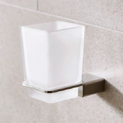 MILLER MIAMI BRUSHED NICKEL BATHROOM FROSTED GLASS TUMBLER HOLDER, 8403BN
