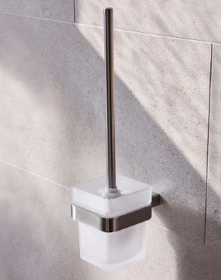 MILLER MIAMI BRUSHED NICKEL BATHROOM FROSTED GLASS TOILET BRUSH SET, 8421BN