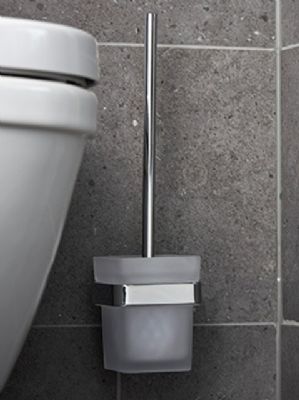MILLER MIAMI CHROME BATHROOM FROSTED GLASS TOILET BRUSH SET, 8421C