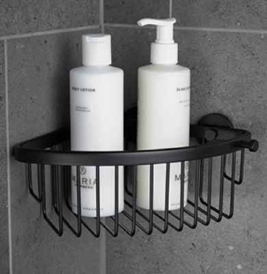 MILLER CLASSIC MATT BLACK BATHROOM GLUEABLE CORNER BASKET with HOOK, 856B/BG1 MILLER CLASSIC MATT BLACK BATHROOM GLUEABLE CORNER BASKET with HOOK, 856B/BG1