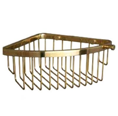 MILLER CLASSIC POLISHED UNTREATED BRASS BATHROOM CORNER BASKET with HOOK, 856MP