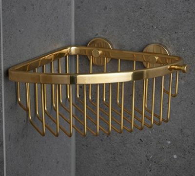 MILLER CLASSIC BRUSHED LACQUERED BRASS BATHROOM GLUEABLE CORNER BASKET with HOOK, 856MP1/MP1G1