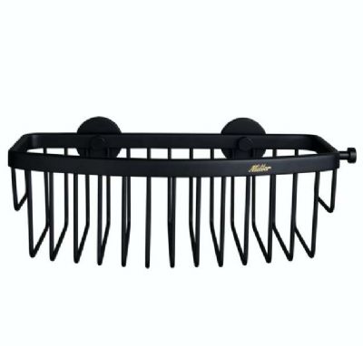 MILLER CLASSIC MATT BLACK BATHROOM GLUEABLE D-SHAPED BASKET with HOOK, 866B/BG1