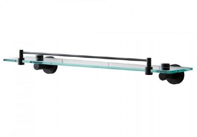 MILLER BOND MATT BLACK BATHROOM GLASS SHELF with GUARD RAIL, 8702B