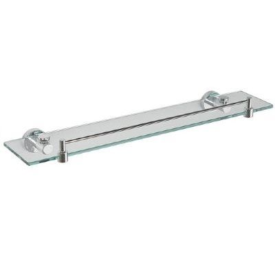 MILLER BOND CHROME BATHROOM 50cm CLEAR GLASS SHELF with GUARD/GALLERY RAIL, 8702C