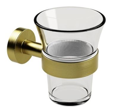 MILLER BOND BRUSHED BRASS BATHROOM CLEAR GLASS TUMBLER HOLDER, 8703MP1 (P2G)