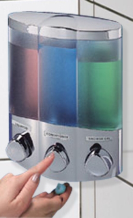 BETTER LIVING PRODUCTS TRIO CHROME/TRANSLUCENT TRIPLE CORNER/WALL DISPENSER, 76344