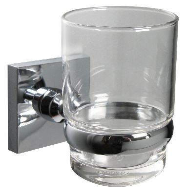 MILLER PRIMARY CUBE CHROME BATHROOM CLEAR GLASS TUMBLER HOLDER, C03 (P2G)