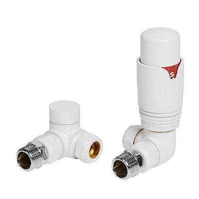 ULTRAHEAT CYLINDRICAL-30 WHITE CORNER TRV RADIATOR VALVE SET, CYH853TW
