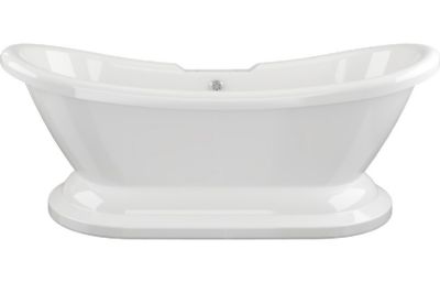AQUACITY OXFORD CLASSIC BACK TO WALL 2-Tap Hole WHITE 1760mm x 700mm FREESTANDING BATH with BASE, AC2012