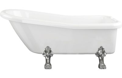 AQUACITY DONCASTER SLIPPER CLASSIC 2-Tap Hole WHITE 1530mm x 670mm FREESTANDING BATH Including Chrome Lion Feet, AC2014