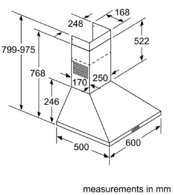 BOSCH SERIE 2 BRUSHED STEEL PYRAMID EXTRACTOR 60cm WIDE, DWP64BC50B BOSCH SERIE 2 BRUSHED STEEL PYRAMID EXTRACTOR 60cm WIDE, DWP64BC50B