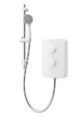  AQUALISA E2 WHITE & STAINLESS STEEL 8.5KW ELECTRIC SHOWER with 3 MODE HANDSET, E2W85 *SPECIAL OFFER*