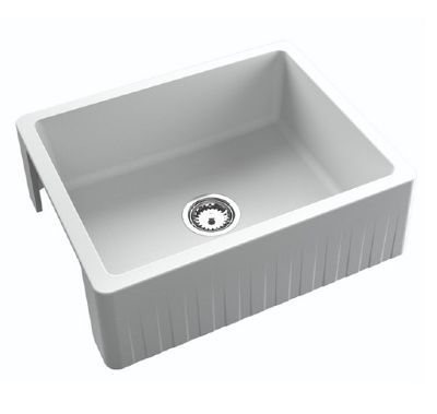 GRANMASTER TAPERED FARMHOUSE QUARTZ BELFAST WHITE SINGLE BOWL SINK (Reversible - Flat/Ribbed Front), GRA0081 *SPECIAL OFFER*