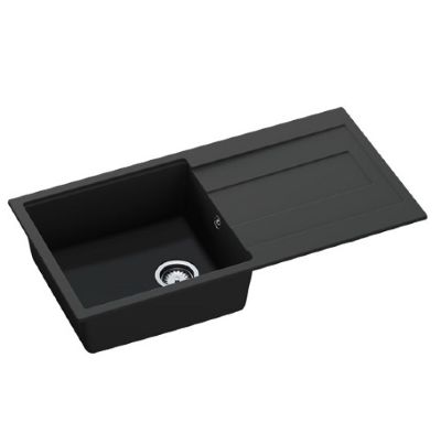 GRANMASTER AVANA 100 INSET BLACK METALLIC QUARTZ SINGLE BOWL SINGLE DRAINER SINK, GRA0100