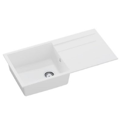 GRANMASTER AVANA 100 INSET WHITE QUARTZ SINGLE BOWL SINGLE DRAINER SINK, GRA0101