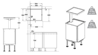HAFELE NINKA QANTO VERTICAL RISING CORNER/ISLAND STORAGE UNIT with STANDARD TOP, 542.73.481 HAFELE NINKA QANTO VERTICAL RISING CORNER/ISLAND STORAGE UNIT with STANDARD TOP, 542.73.481