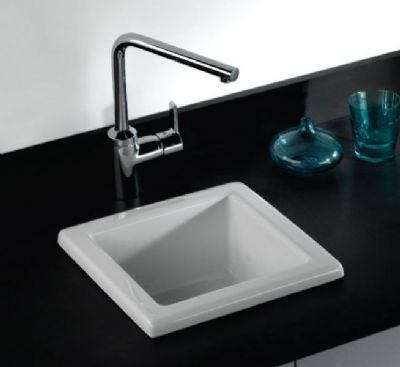 RAK LABORATORY 2 - WHITE RECTANGULAR DROP IN/INSET SINGLE BOWL CERAMIC SINK, LABSINK2