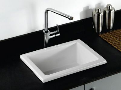 RAK LABORATORY 4 - WHITE RECTANGULAR DROP IN/INSET SINGLE BOWL CERAMIC SINK, LABSINK4