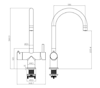 EVO ATHENA/350 SERIES 3 IN 1 BRUSHED GOLD BOILING WATER MONO DUAL LEVER SWAN NECK KITCHEN SINK MIXER TAP, SWIVEL SPOUT with DIGITAL TANK, BWT355BG EVO ATHENA/350 SERIES 3 IN 1 BRUSHED GOLD BOILING WATER MONO DUAL LEVER SWAN NECK KITCHEN SINK MIXER TAP, SWIVEL SPOUT with DIGITAL TANK, BWT355BG