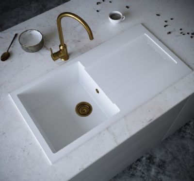 ELLSI COMITE MATT WHITE SINGLE BOWL & DRAINER INSET SINK, PDT-000101 ELLSI COMITE MATT WHITE SINGLE BOWL & DRAINER INSET SINK, PDT-000101