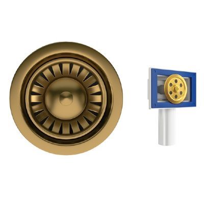   ELLSI BRUSHED GOLD FINISH STAINLESS STEEL 90mm BASKET STRAINER WASTE with ROUND & RECTANGULAR OVERFLOW OPTIONS, PDT-000292 *SPECIAL OFFER*