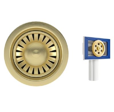 ELLSI BRUSHED BRASS FINISH STAINLESS STEEL 90mm BASKET STRAINER WASTE with ROUND & RECTANGULAR OVERFLOW OPTIONS, PDT-000295