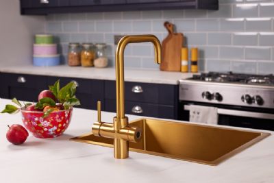 ELLSI IMPROMTA Biometric Controlled Brushed Gold 3-in-1 Instant Hot Water 'D' Shaped Kitchen Tap with Boiler & Filter, PDT-001079-215(BIO)-52 ELLSI IMPROMTA Biometric Controlled Brushed Gold 3-in-1 Instant Hot Water 'D' Shaped Kitchen Tap with Boiler & Filter, PDT-001079-215(BIO)-52