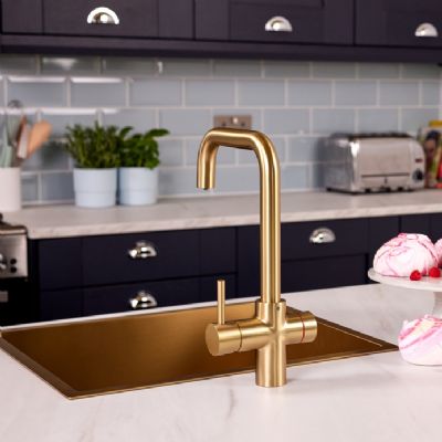 ELLSI IMPROMTA Biometric Controlled Brushed Brass 4-in-1 Instant Hot Water 'D' Shaped Kitchen Tap with Boiler & Filter, PDT-001091-215(BIO)-52 ELLSI IMPROMTA Biometric Controlled Brushed Brass 4-in-1 Instant Hot Water 'D' Shaped Kitchen Tap with Boiler & Filter, PDT-001091-215(BIO)-52