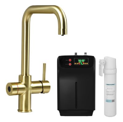 ELLSI IMPROMTA Biometric Controlled Brushed Brass 4-in-1 Instant Hot Water 'D' Shaped Kitchen Tap with Boiler & Filter, PDT-001091-215(BIO)-52 ELLSI IMPROMTA Biometric Controlled Brushed Brass 4-in-1 Instant Hot Water 'D' Shaped Kitchen Tap with Boiler & Filter, PDT-001091-215(BIO)-52