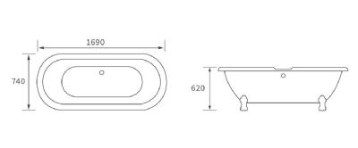 AQUACITY LANCASTER CLASSIC DOUBLE ENDED 2-Tap Hole WHITE 1690mm x 740mm FREESTANDING BATH Including Chrome Claw Feet, AC2020 AQUACITY LANCASTER CLASSIC DOUBLE ENDED 2-Tap Hole WHITE 1690mm x 740mm FREESTANDING BATH Including Chrome Claw Feet, AC2020