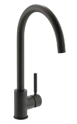 CARRON PHOENIX SAVOY MATT BLACK SINGLE SIDE LEVER MONO SINK MIXER TAP with SWAN NECK SWIVEL SPOUT & FLOW REGULATOR, 115.0746.571