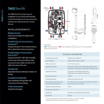 TRITON T80Z FAST FIX WHITE & CHROME 8.5KW ELECTRIC SHOWER, SP8008ZFF TRITON T80Z FAST FIX WHITE & CHROME 8.5KW ELECTRIC SHOWER, SP8008ZFF