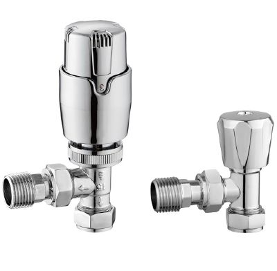 TAILORED THERMOSTATIC CONTROLLED CHROME ANGLED RADIATOR VALVES, 0079 (TB)