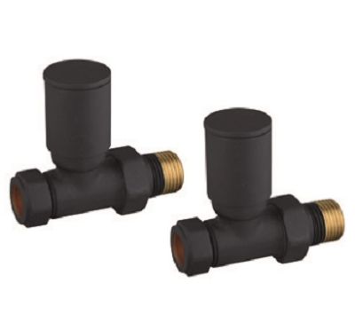 TAILORED MODERN ROUND BLACK STRAIGHT RADIATOR VALVES, 0199 (TB)