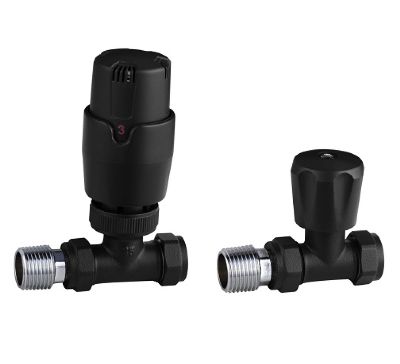 TAILORED THERMOSTATIC CONTROLLED BLACK STRAIGHT RADIATOR VALVES, 0201 (TB)