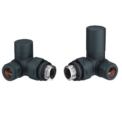TAILORED MODERN ROUND ANTHRACITE CORNER TOWEL RAIL RADIATOR VALVES, 0217 (TB)